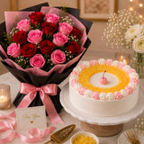11 Red Roses & 10 Pink Roses With Pineapple Cake