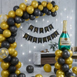 Black & Gold Champagne Balloon Arch Decor