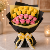11 Pink Roses & 10 Yellow Roses With Pineapple Cake