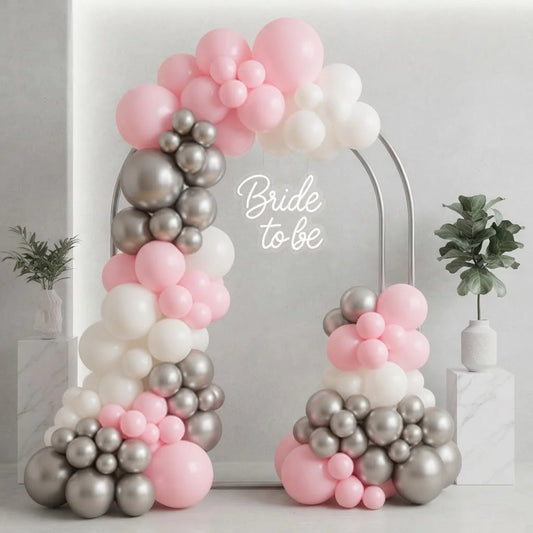 Bride To Be Pink & Silver Balloon Arch Decor