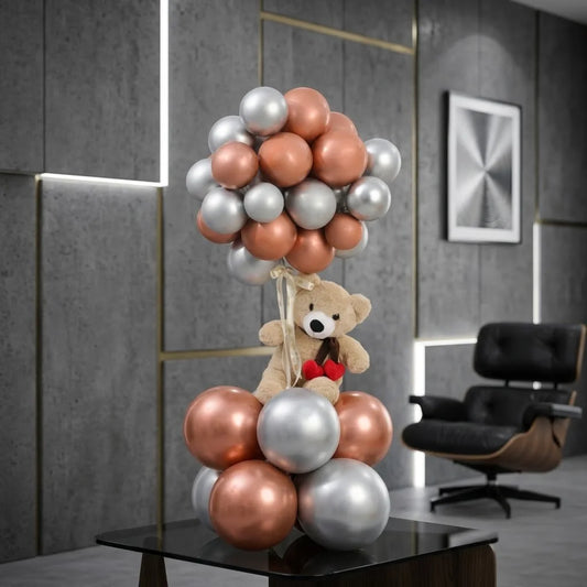 Rose Gold Teddy Balloon Stand Decor