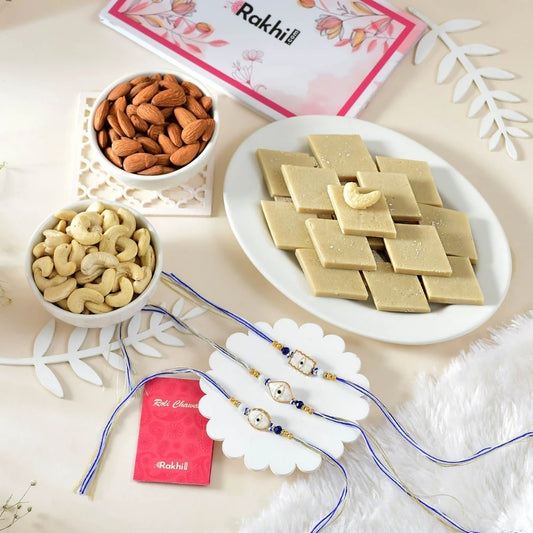 Vivid Rakhi Hamper with Almond Nut, Cashew Nut & Kaju Katli