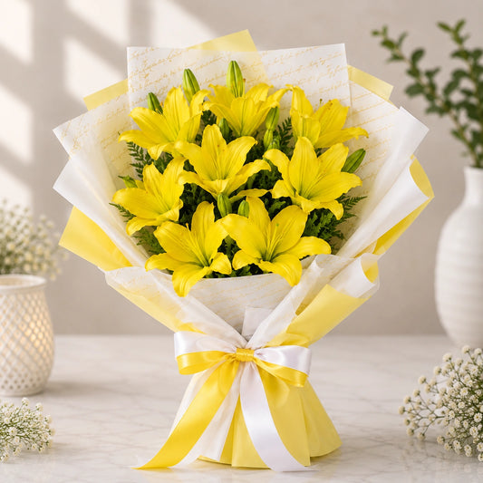 8 Yellow Asiatic Lilies Bouquet