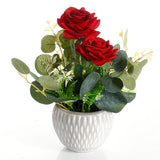 Artificial Red Rose Bouquet in Ceramic Pot