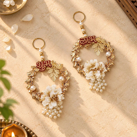 White and Golden Shubh Labh Pearl Hanging