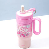 Twinkle Cartoon Tumbler with Straw & Handle – Pink