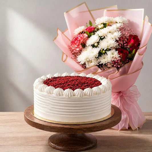 Red Velvet Cake with Floral Blooms