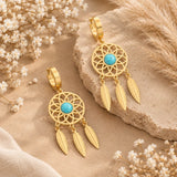 Turquoise Dreamcatcher Feather Hoop Earrings | Stupid Cupid