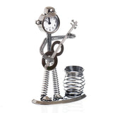 Metal Guitar Player Robot Clock with Pen Holder