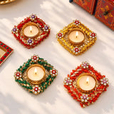 Set of 4 Multicolor Kundan Diya Holders