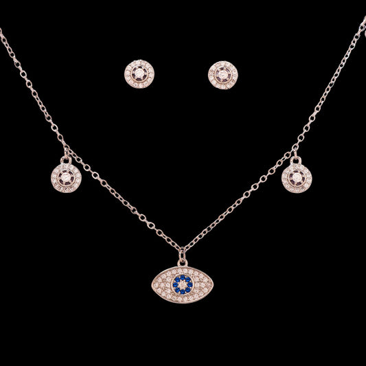 Silver Stones Choker With Earring