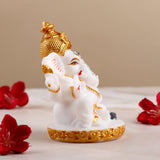 Divine White and Golden Shree Ganesha Table Top Idol