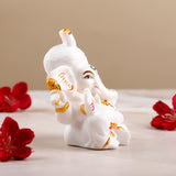 Sacred Shree Ganesha White and Golden Table Top Idol