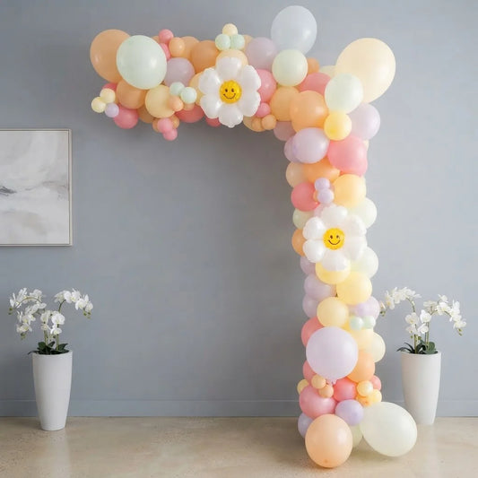 Pastel Daisy Half Birthday Balloon Arch Decor