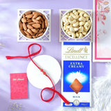 Golden Rakhi Hamper with Lindt Excellence Chocolate, Almond Nut & Cashew Nut