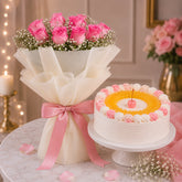 10 Aqua Pink Roses With Pineapple Cake