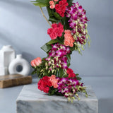 60 Pink Roses & Purple Orchids Wooden Drift Arrangement