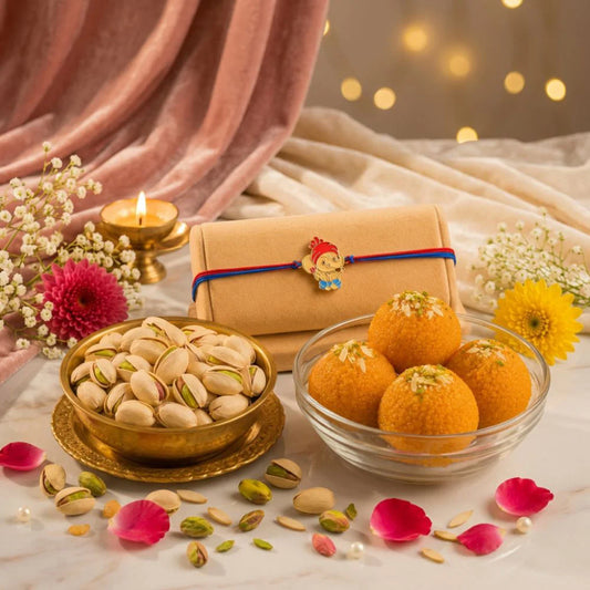 Ganesha Rakhi with Motichoor Laddoo & Pistachios | Divine Rakhi Sweet Hamper