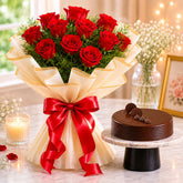 10 Red Roses With Eggless Chocolate Cake