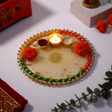 Divine Ganesha White Designer Pooja Thali
