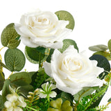 Artificial White Rose Bouquet in Ceramic Pot