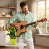 Two Layer Lucky Bamboo in Green Melamine Pot with Guitarist