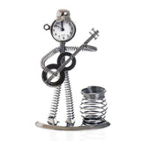 Metal Guitar Player Robot Clock with Pen Holder