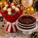12 Mixed Roses With Black Forest Cake