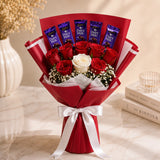 8 Red Roses & Dairy Milk Chocolate Bouquet