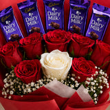 8 Red Roses & Dairy Milk Chocolate Bouquet