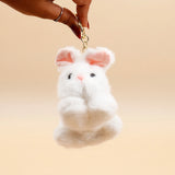 Fluffy White Bunny Rabbit Plush Keychain