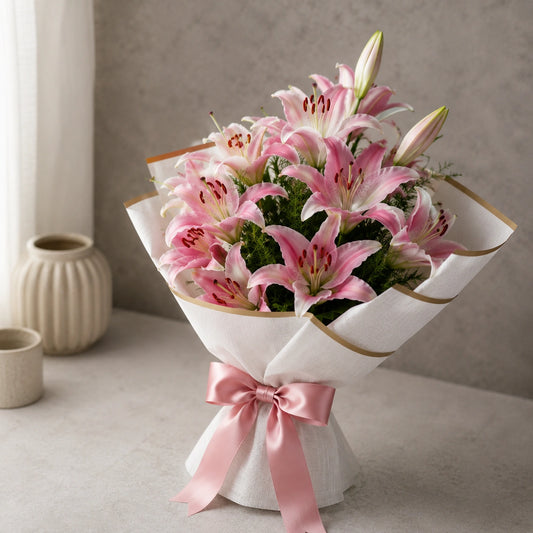 6 Pink Oriental Lilies Bouquet