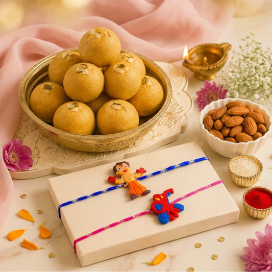Chota Bheem & Spiderman Kids Rakhi with Besan Laddoo & Almonds | Fun Rakhi Gift