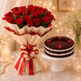 20 Red Roses With Black Forest Cake