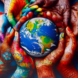 Pack of 50 Mehndi Hands Globe Greeting Card