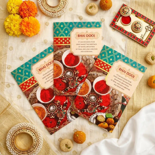 Pack of 3 Mithai & Teeka Bhai Dooj Greeting Cards