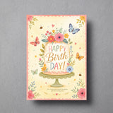 Happy Birthday Floral Cake Personalised Greeting Card with Chocolate