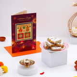 Akhand Jyoti Diya with Greeting Card and Kaju Rolls
