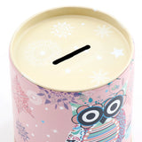 Boho Owl Pink Ornate Tin Money Box