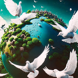 Pack of 50 Doves Over Green Earth Greeting Card