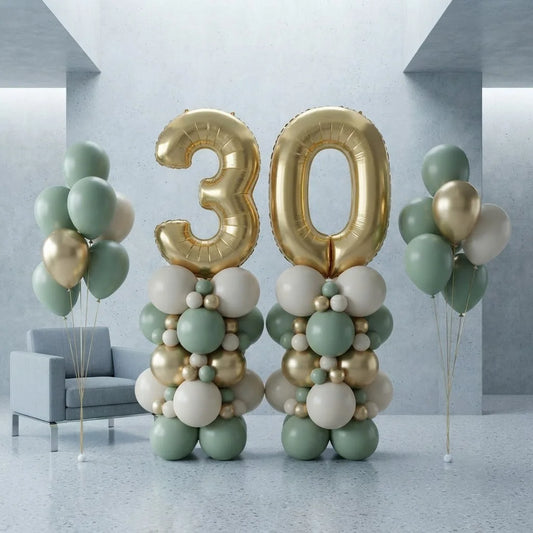 Olive & Gold Age Foil Balloon Pillar Decor