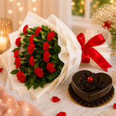 Red Carnations With Chocolate Truffle Cake