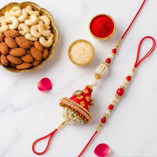 Designer Beads Bhaiya Bhabhi Rakhi Set | Vibrant Yellow Pink Rakhi Gift