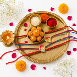 Set of 4 Ganesha & Mauli Rakhi with Motichoor Laddoo | Divine Rakhi Family Set