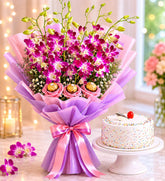 10 Purple Orchids, Eggless Pineapple Cake & Ferrero Rocher