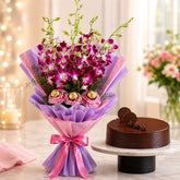 10 Purple Orchids, Eggless Chocolate Truffle Cake & Ferrero Rocher
