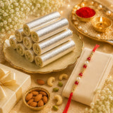 Pearl Rakhi with Kaju Roll & Almonds | Festive Raksha Bandhan Sweet Gift