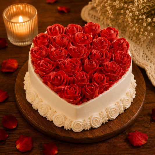 Pretty Roses Black Forest Heart Cake