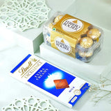 Blissful Rakhi Hamper with Soan Papdi, Ferrero Rocher, Lindt Extra Creamy Chocolate Bar, Almond, Cashew & Pistachio