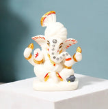 Ganesha Idol with Set of 2 Modak Diyas - White